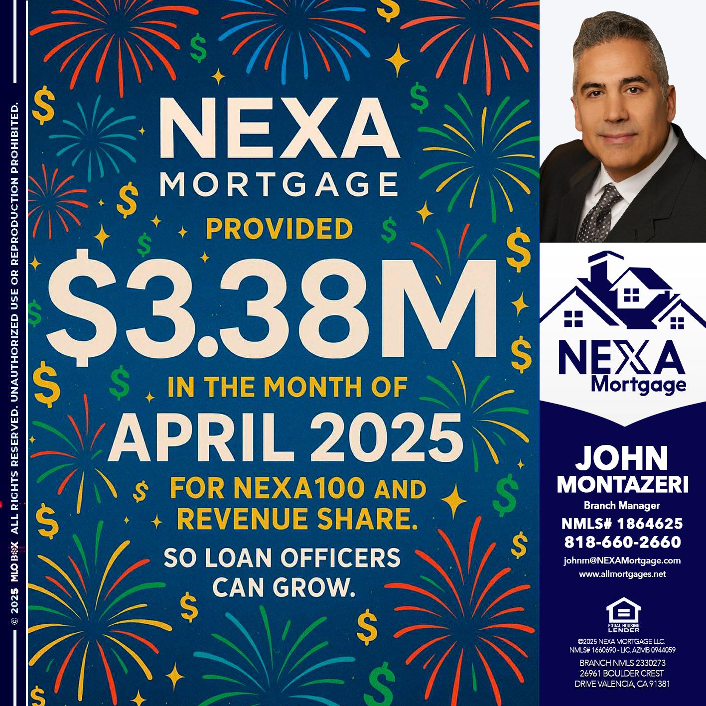 $3.38M - John Montazeri -Branch Manager - Property Lending Specialist