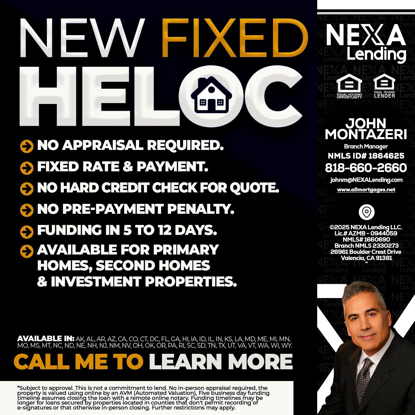 HELOC - John Montazeri -Branch Manager - Property Lending Specialist