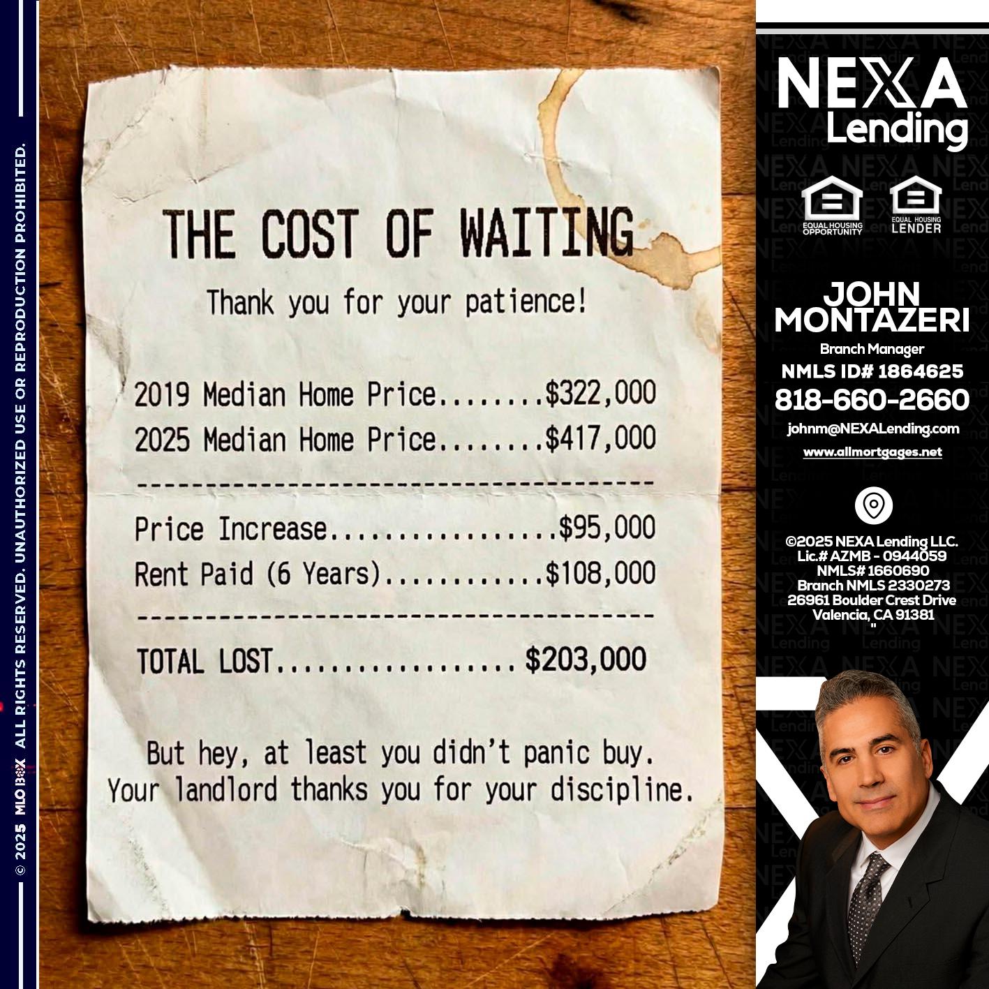 THE COST OF WAITING - John Montazeri -Branch Manager - Property Lending Specialist