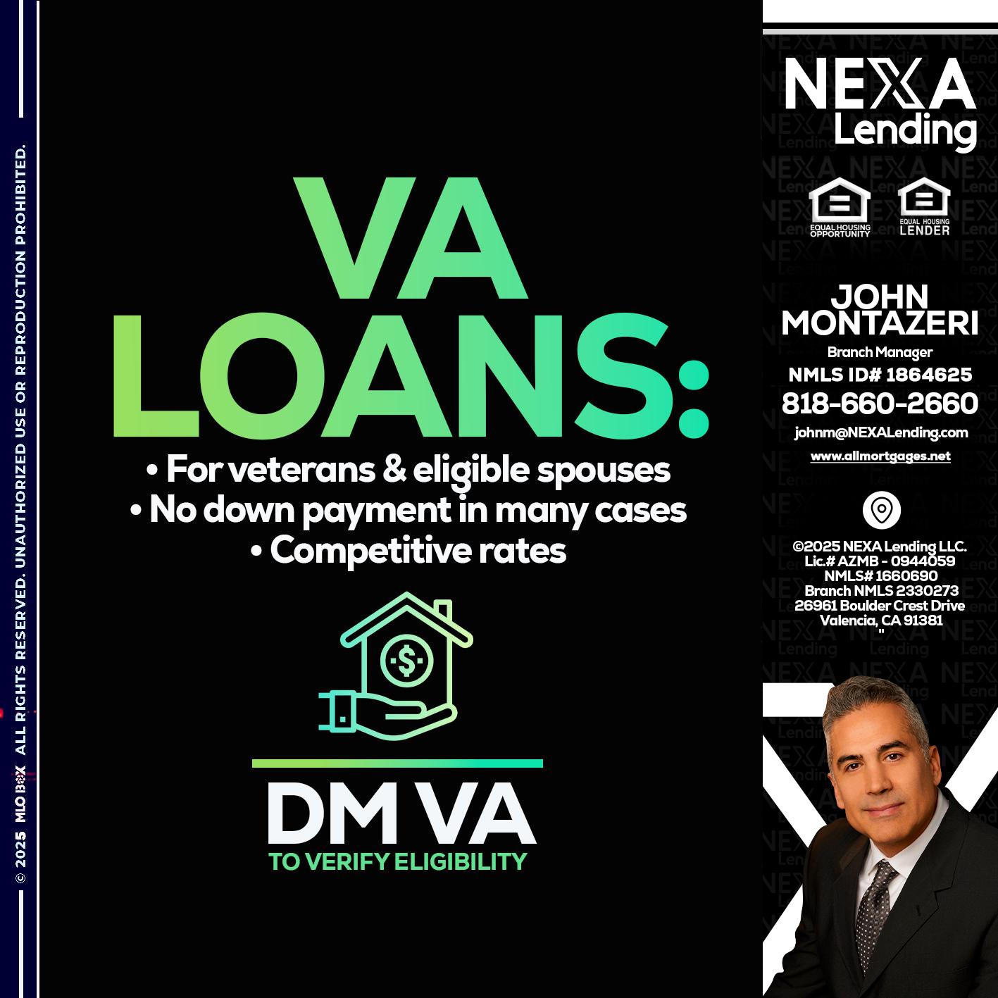VA LOANS - John Montazeri -Branch Manager - Property Lending Specialist