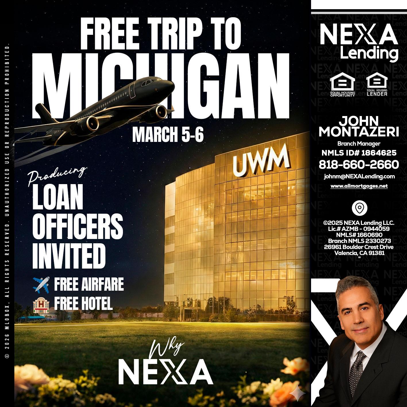 free Michigan trip - John Montazeri -Branch Manager - Property Lending Specialist