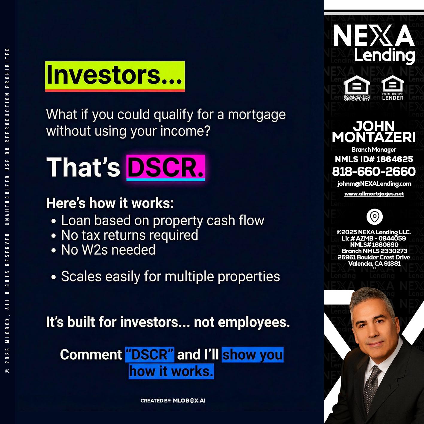 INVESTORS - John Montazeri -Branch Manager - Property Lending Specialist