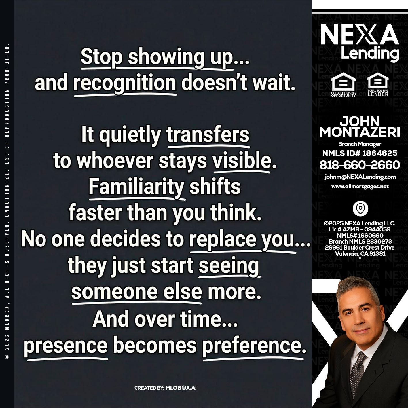 STOP SHOWING - John Montazeri -Branch Manager - Property Lending Specialist