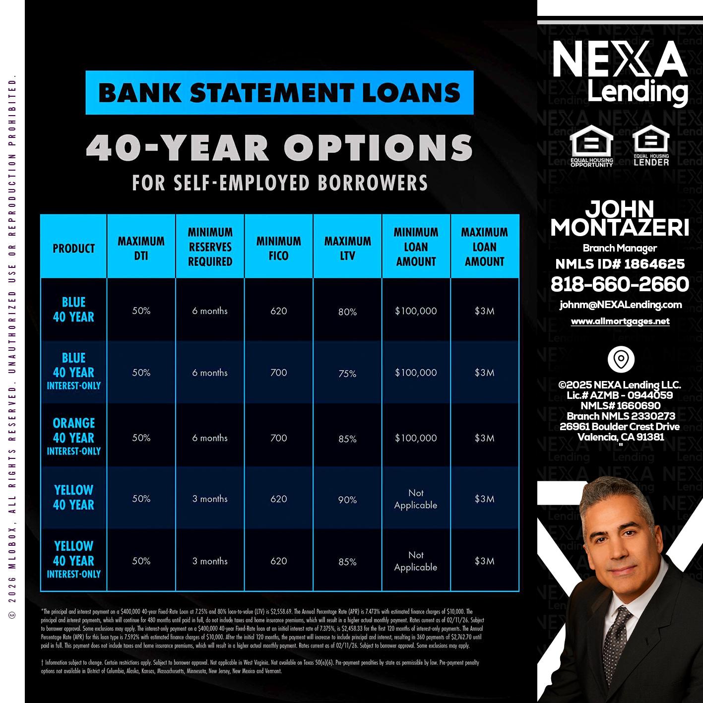 40 YR. OPTIONS - John Montazeri -Branch Manager - Property Lending Specialist