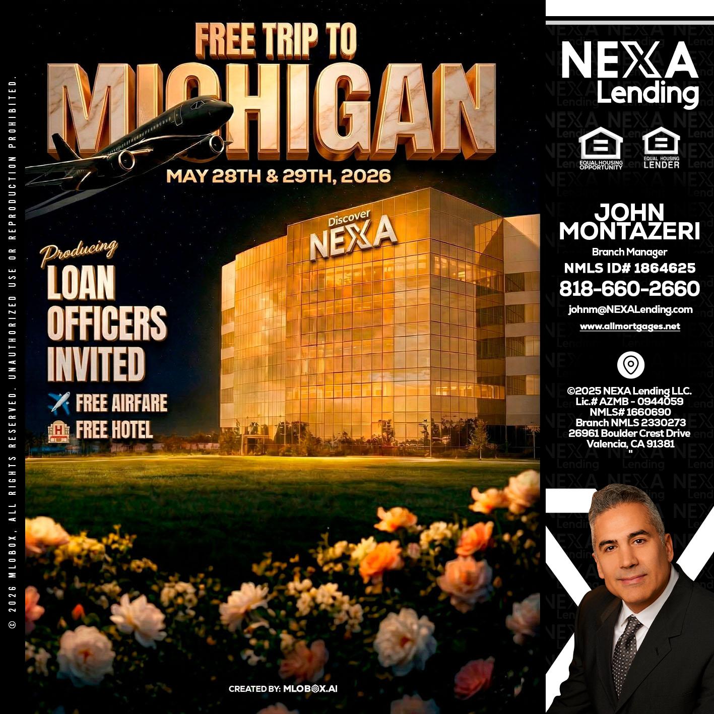 FREE TRIP TO MICHIGAN - John Montazeri -Branch Manager - Property Lending Specialist