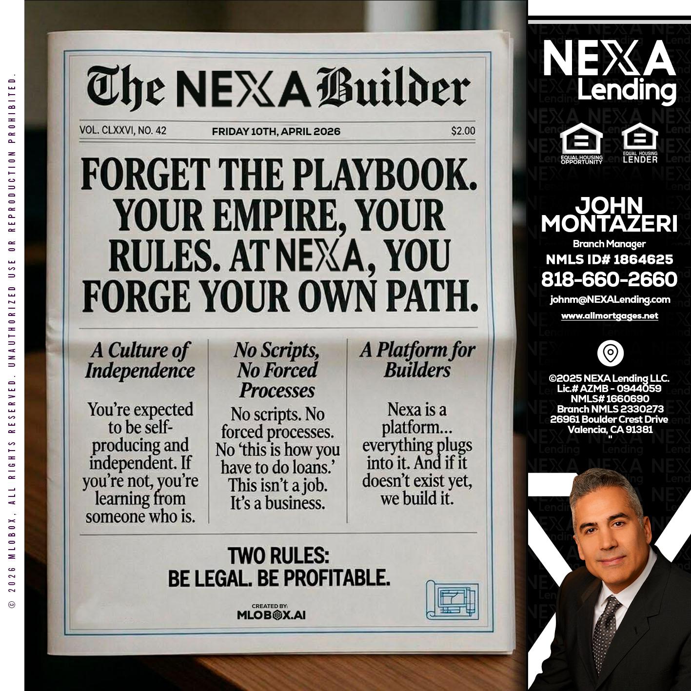 THE NEXA BUILDER - John Montazeri -Branch Manager - Property Lending Specialist