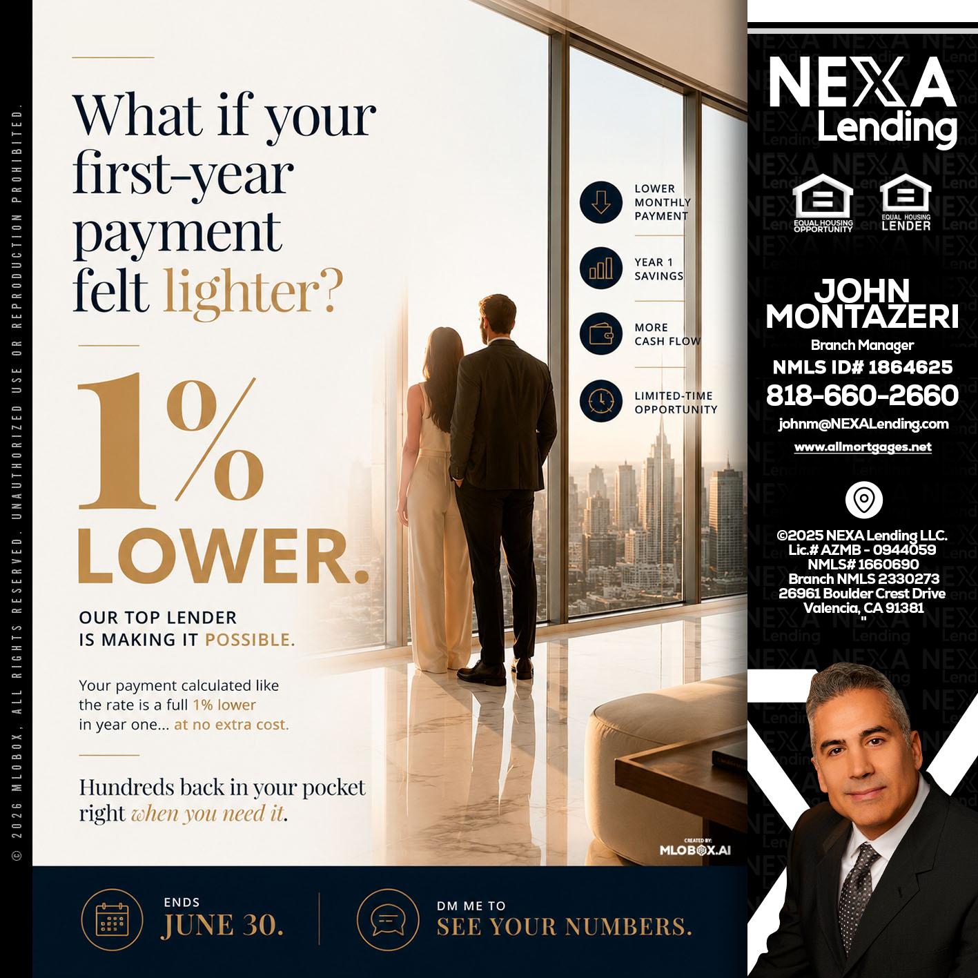 1% lower - John Montazeri -Branch Manager - Property Lending Specialist