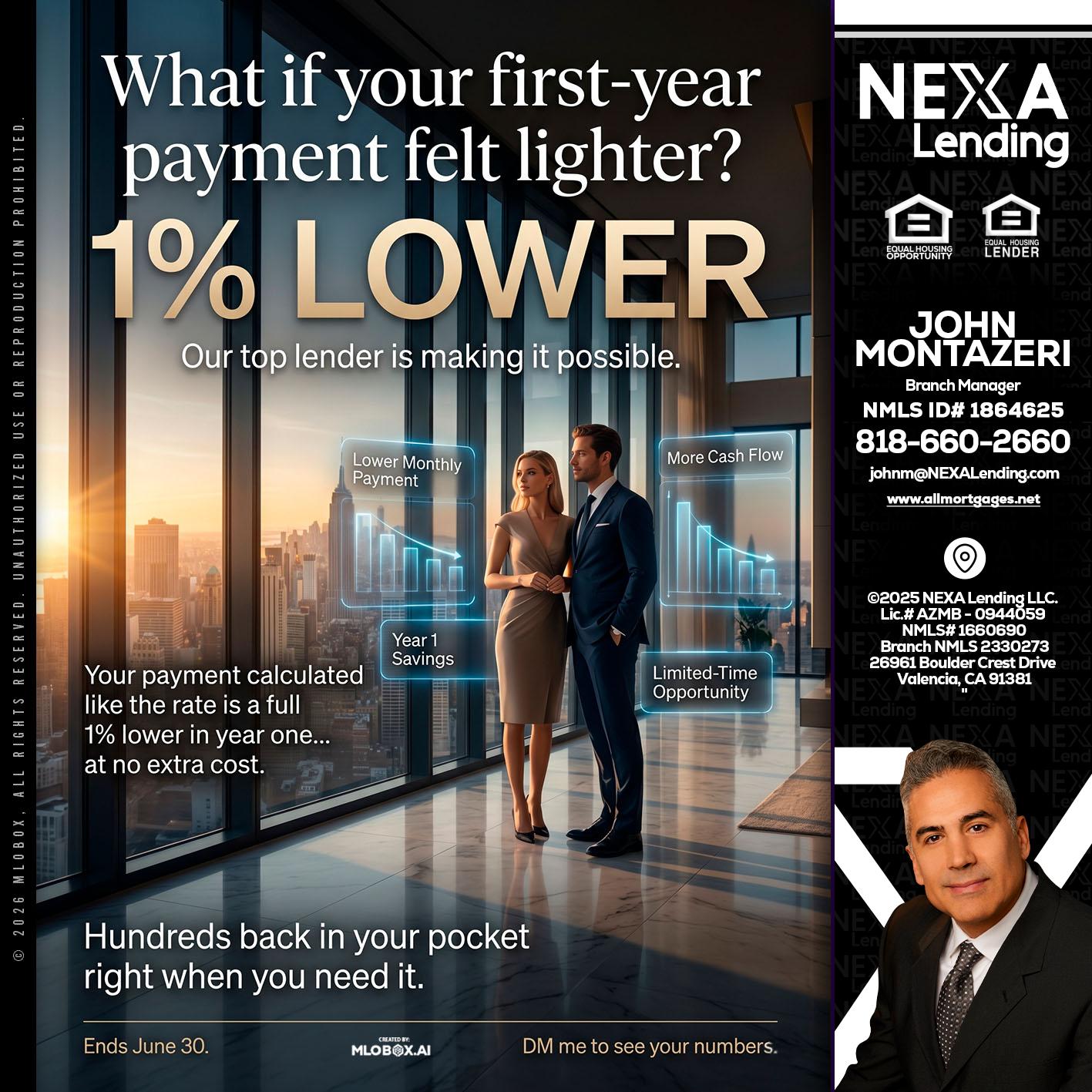 1% LOWER - John Montazeri -Branch Manager - Property Lending Specialist
