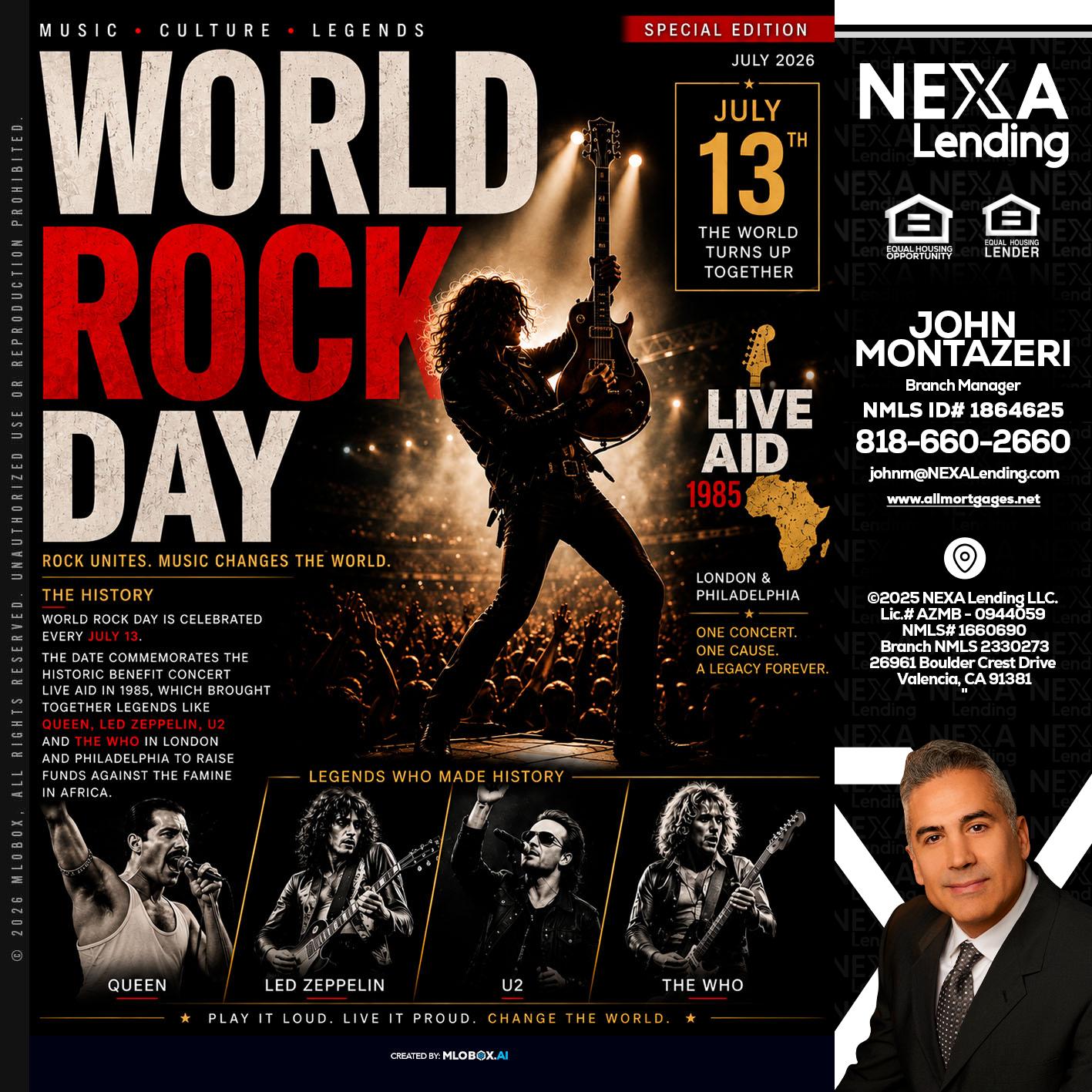 WORLD ROCK MUSIC DAY - John Montazeri -Branch Manager - Property Lending Specialist