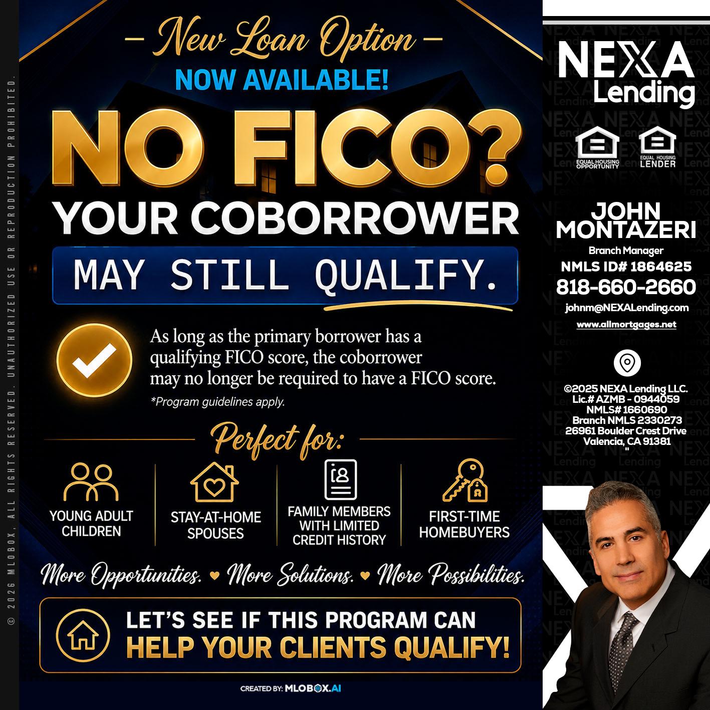 NO FICO - John Montazeri -Branch Manager - Property Lending Specialist