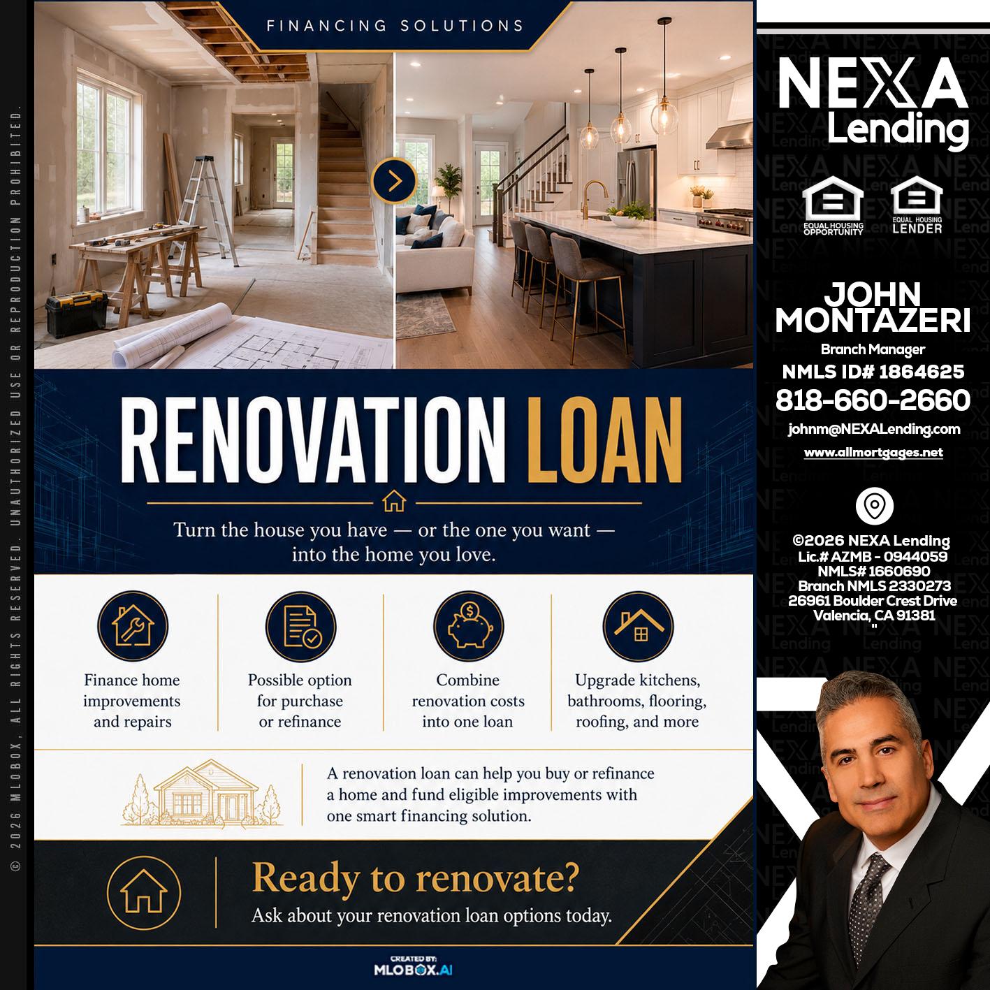 RENOVATION LOAN - John Montazeri -Branch Manager - Property Lending Specialist