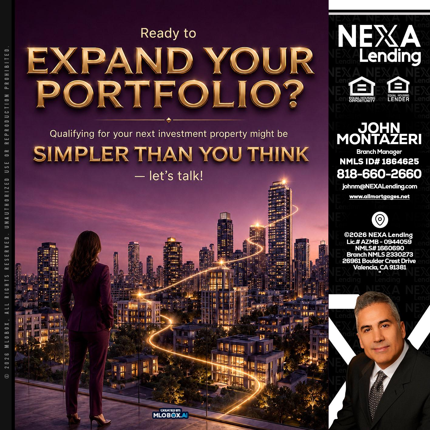 EXPAND YOUR PORTFOLIO - John Montazeri -Branch Manager - Property Lending Specialist