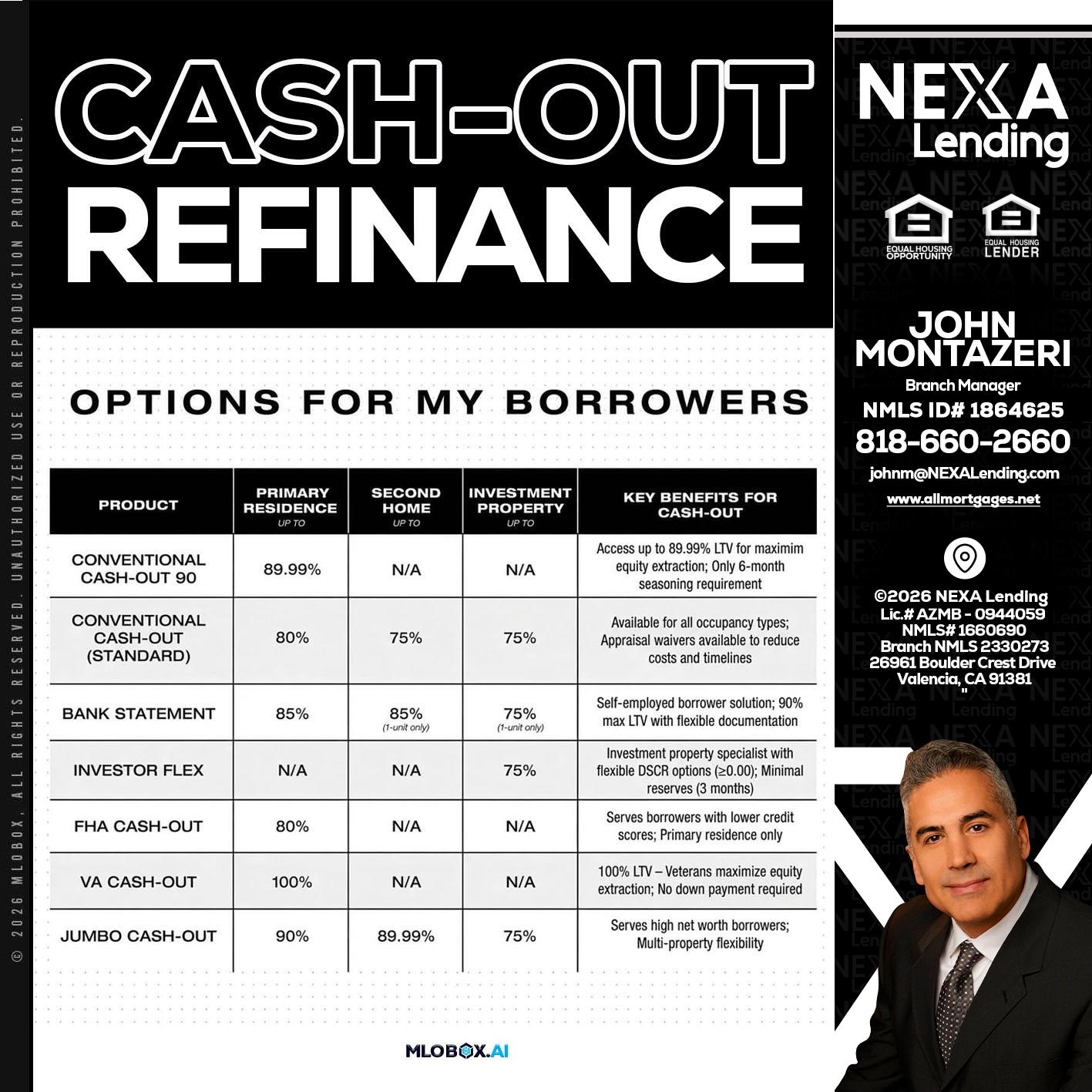 CASH OUT - John Montazeri -Branch Manager - Property Lending Specialist
