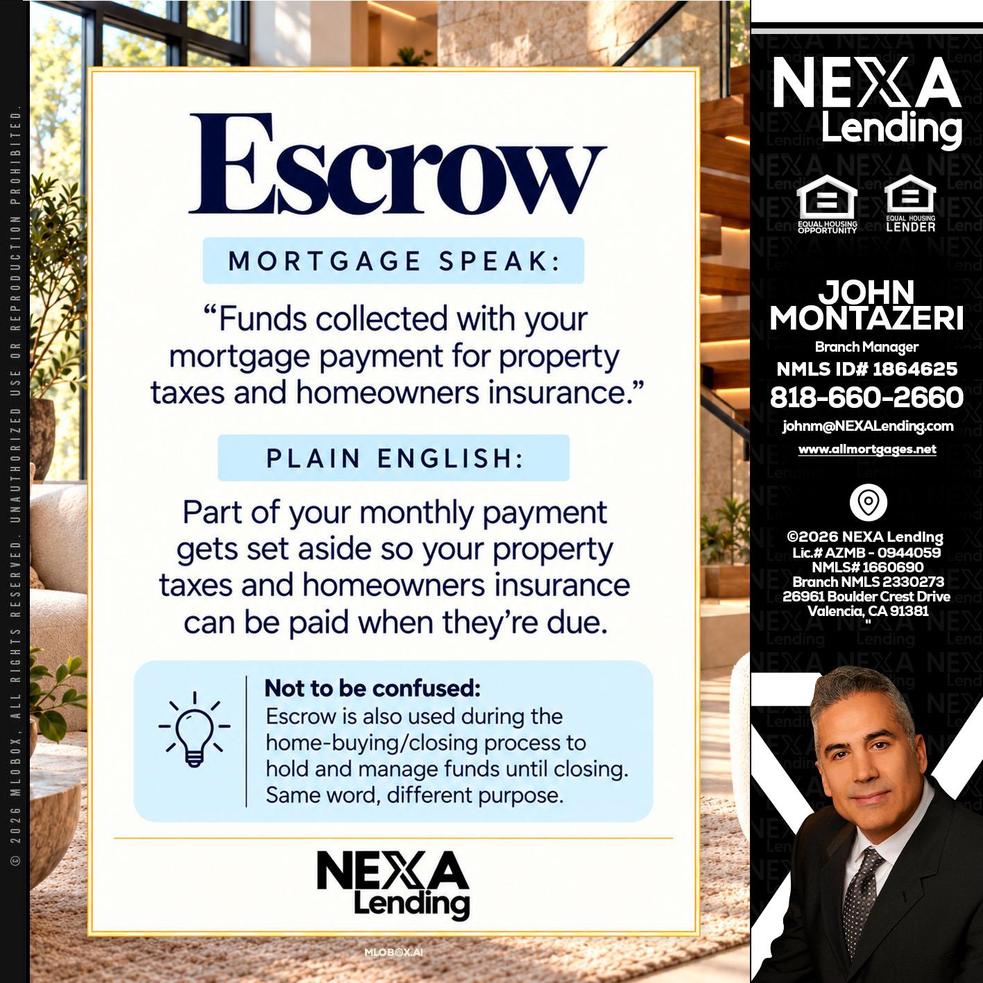 ESCROW - John Montazeri -Branch Manager - Property Lending Specialist