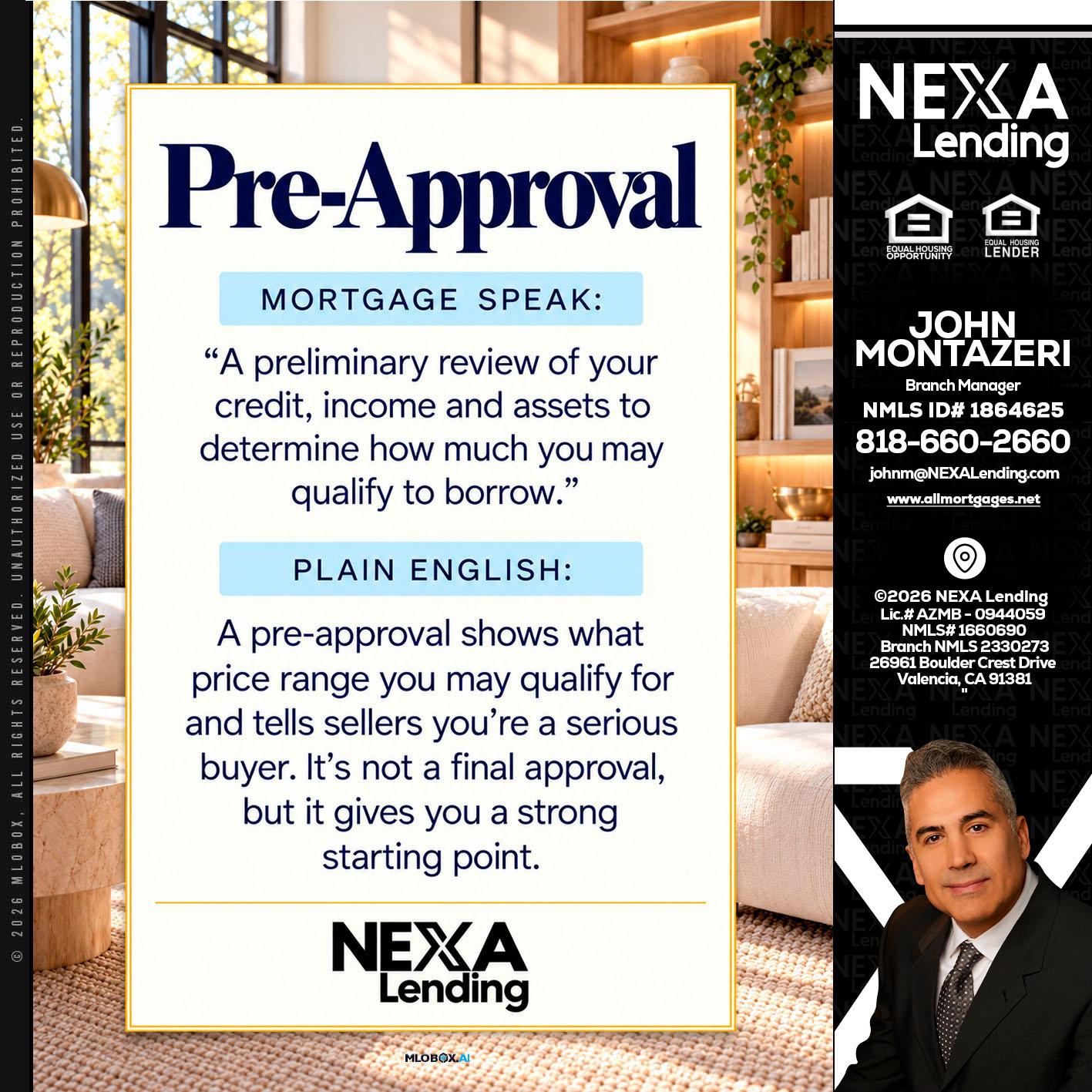 PREAPROVAL - John Montazeri -Branch Manager - Property Lending Specialist